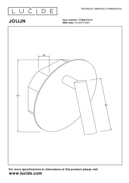 Lucide JOLIJN - wiederaufladbare Bettlampe / Wandleuchte - Akku/Batterie - Ø 10,2 cm - LED - 1x2W 3000K - Magnetisch - Weiß - technisch